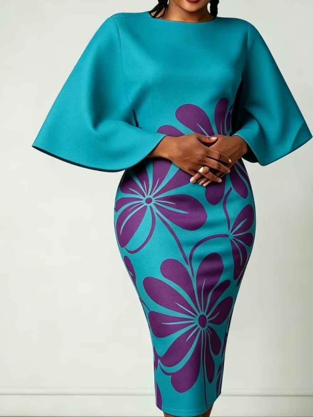 New Teal/Purple Sheath Dress with Purple Floral Print Size 18 - Picture 1 of 5